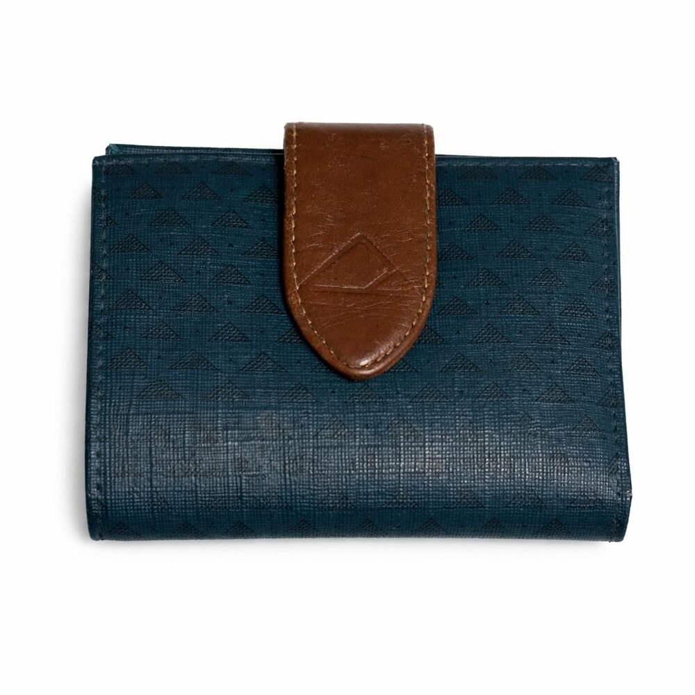 Vintage 1980s Liz Claiborne Accessories Teal Green Leather Trim Bi-Fold Wallet